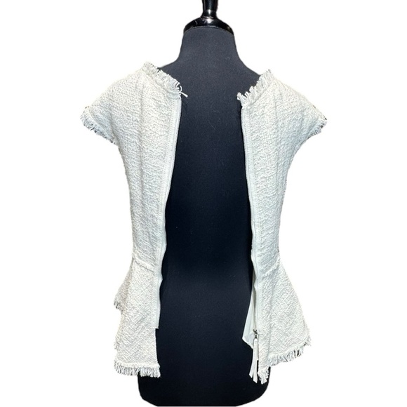 Rebecca Taylor Luxe White/Ivory Tweed & Leather Trim Peplum Top Size 4 NWT - Picture 6 of 8